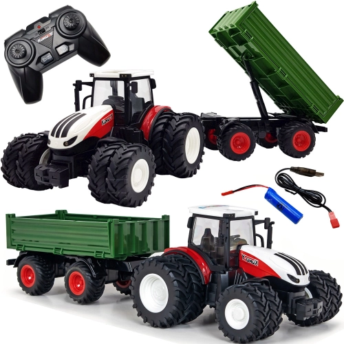 Traktor Czerwony R/C Z Zieloną Naczepą 6645B